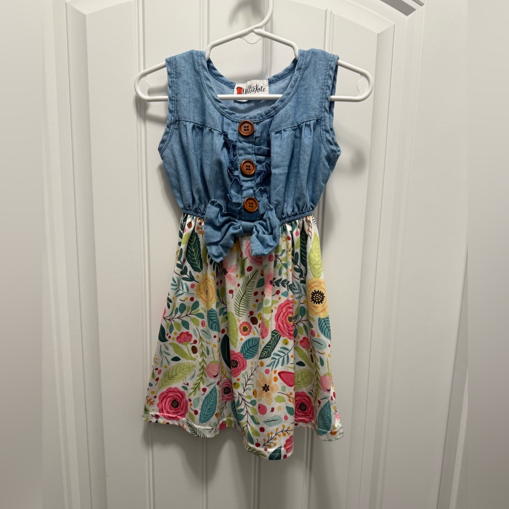 Wellie Kate Denim and Floral Kids Dress